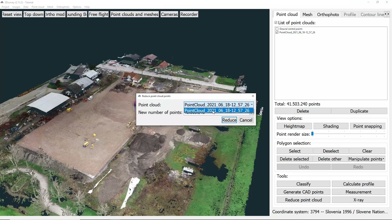 How to reduce pointcloud for export | 3Dsurvey