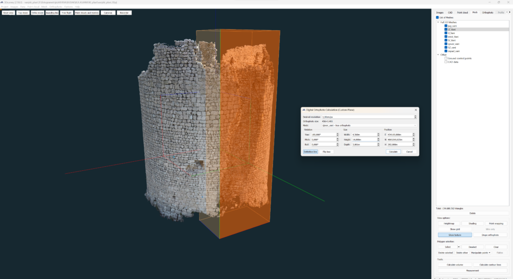 Custom plane digital orthophoto of a round tower