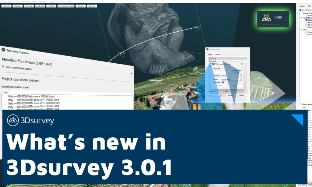 A screenshot of 3Dsurvey software with text overlayed