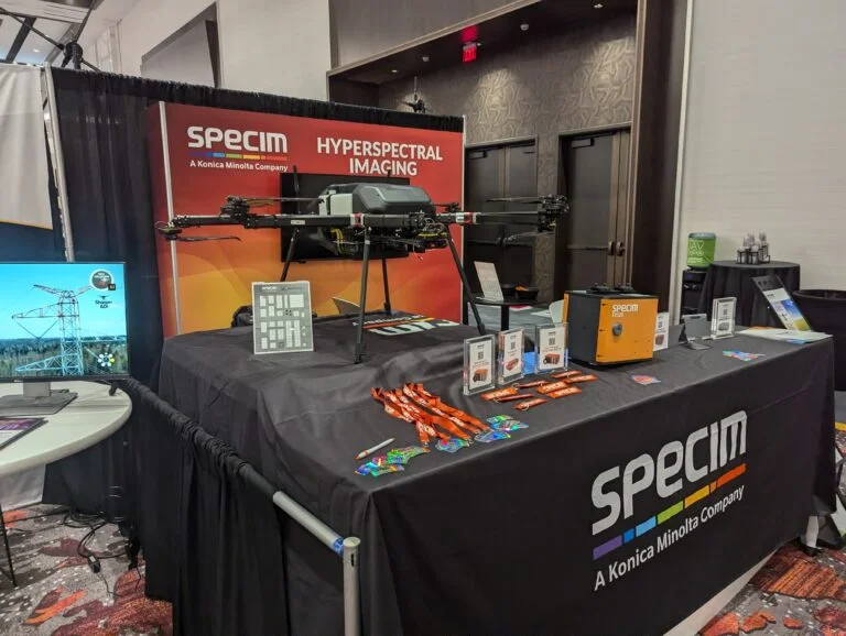 A photo of a drone on display at an expo