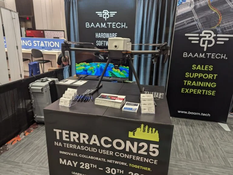 A photo of a drone on display at an expo