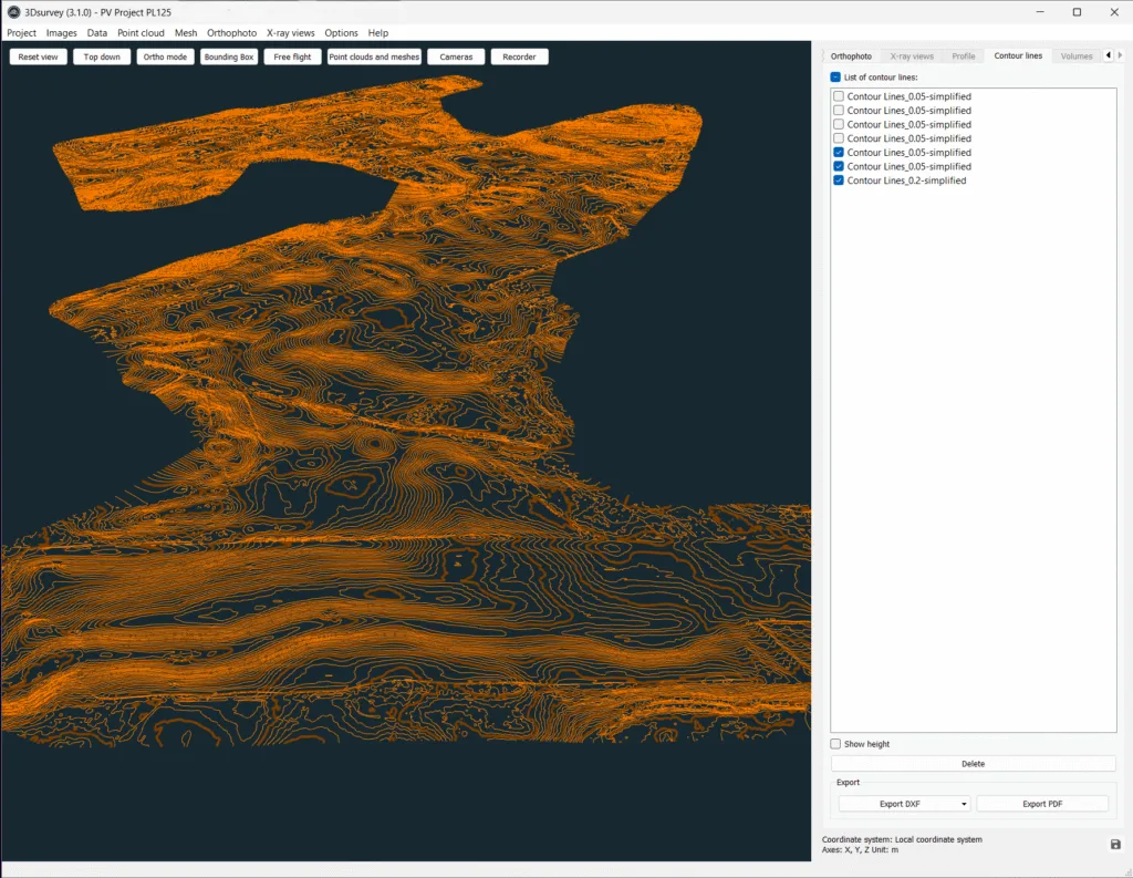 Obtained contour lines