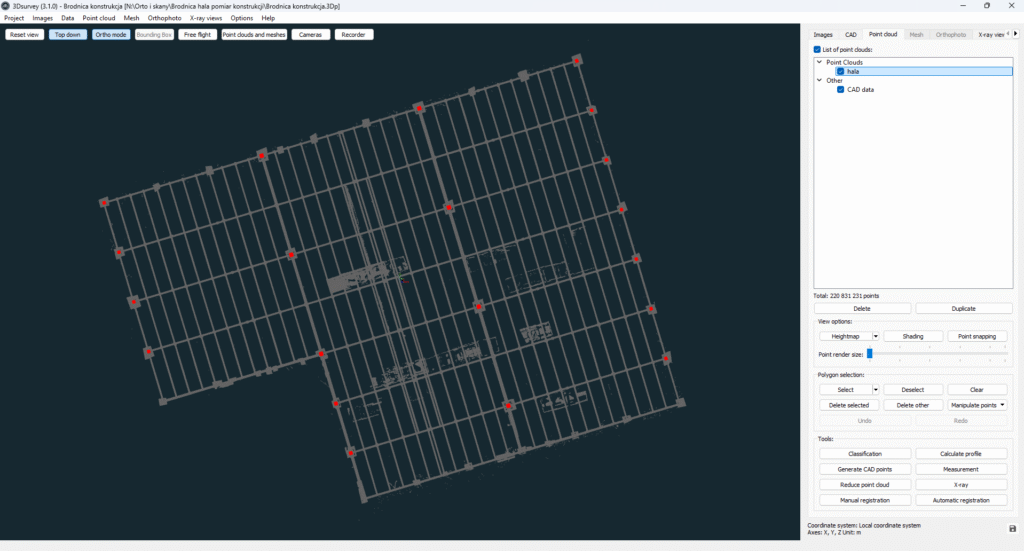 Top Down and Ortho mode in 3Dsurvey X-ray views.