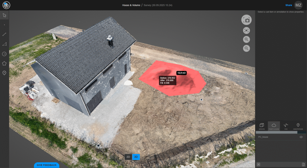 Volumes in 3Dsurvey Cloud Viewer