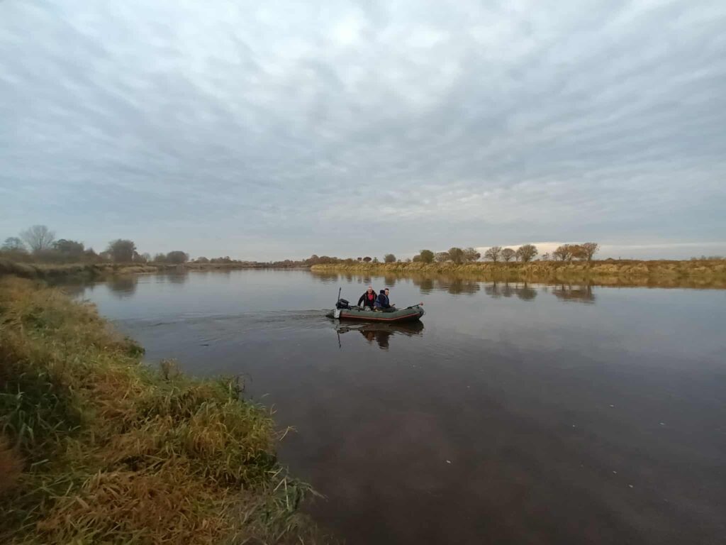 A bathymetry survey on the pontoon boat.