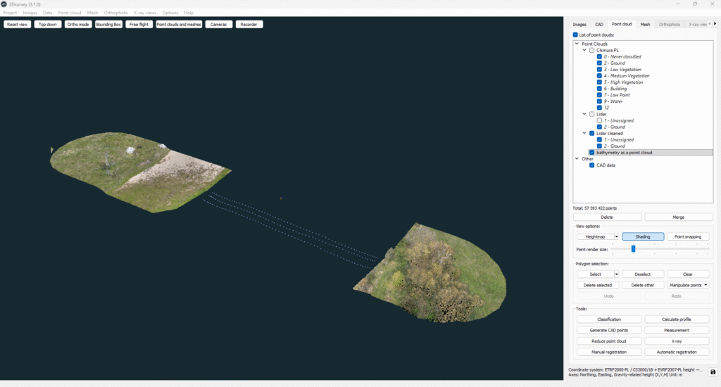 Bathymetric points as point cloud.