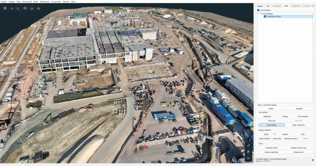 A 3D model of a big construction site.