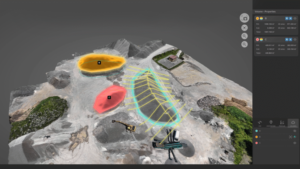 Calculating volumes and profiles in 3Dsurvey.