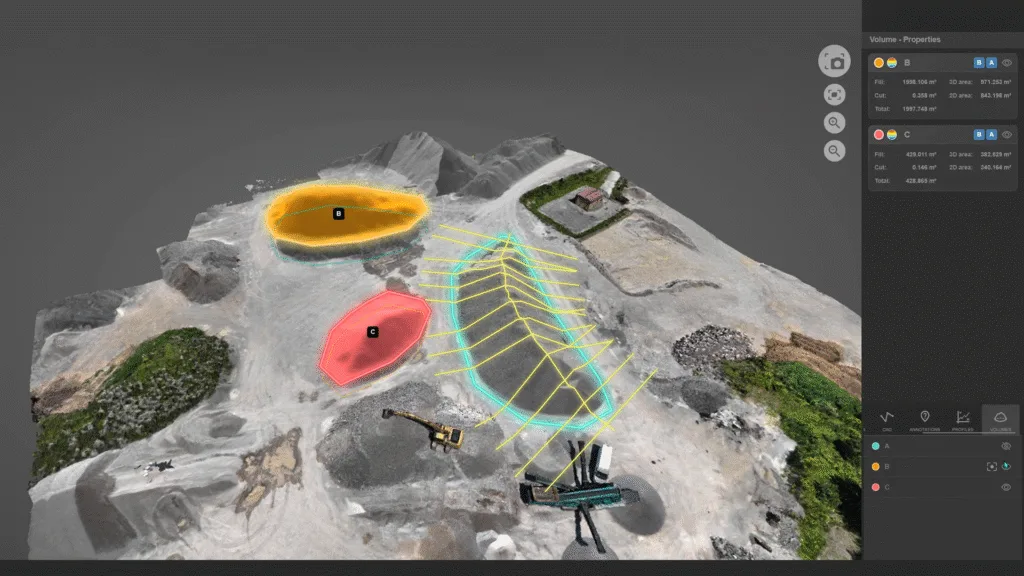 Calculating volumes and profiles in 3Dsurvey.