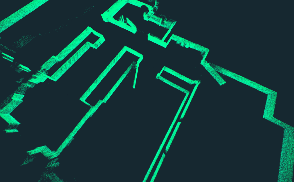 The raw point cloud of an indoor floor-plan scan. The walls look impressively noise-free.