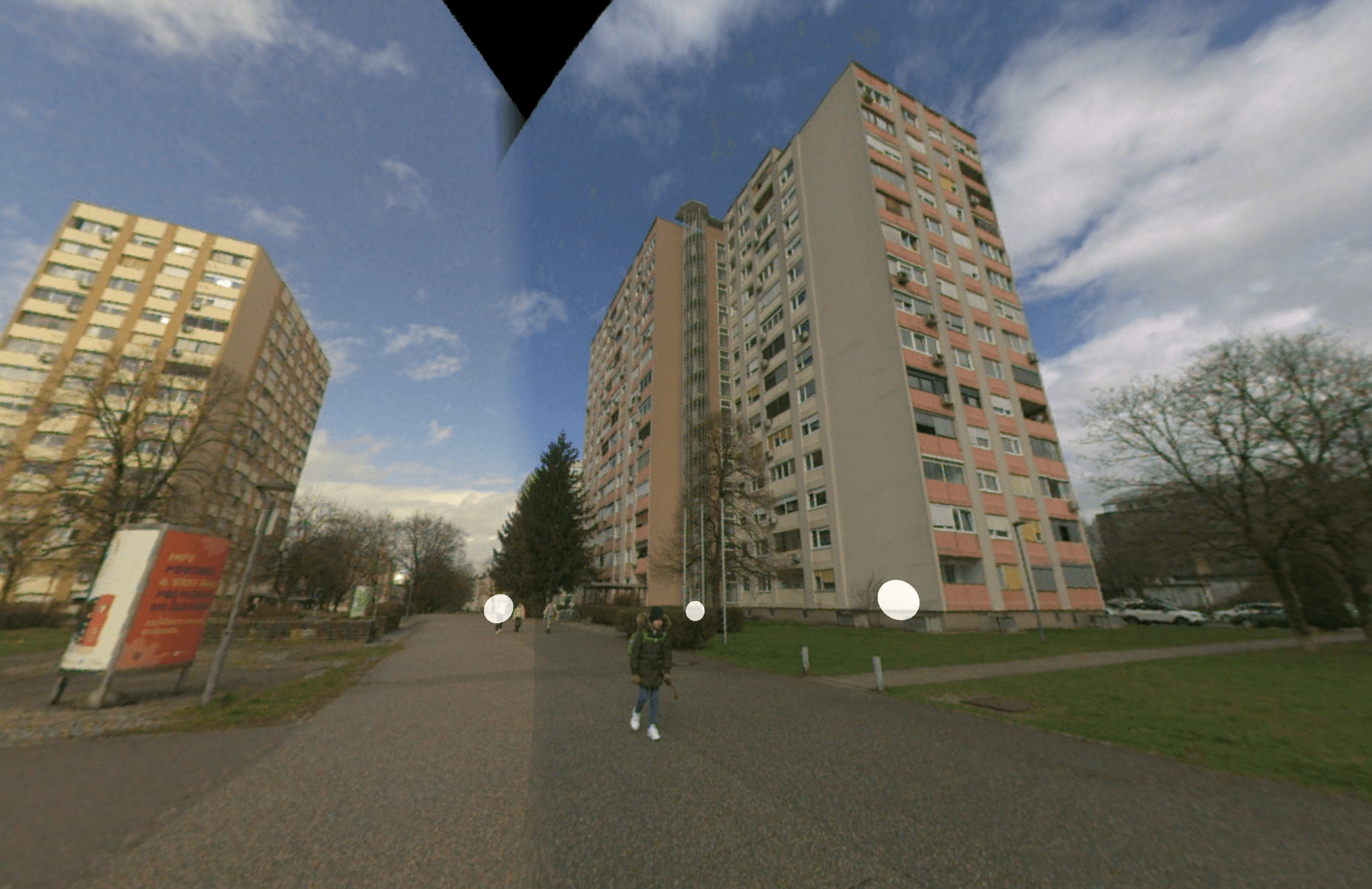 The panoramic images are composed out of 3 separate images (stich visible), the reach is limited.