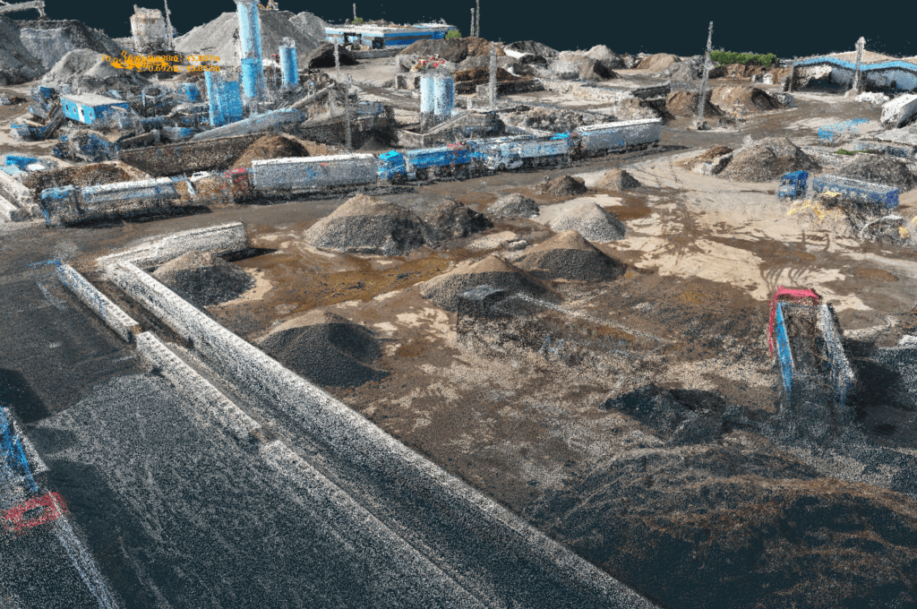 Point cloud detail of mineral piles onsite
