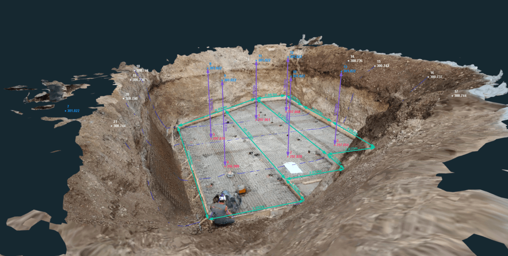 Excavation for underground fuel tanks documented using RTK videogrammetry and processed in 3Dsurvey.