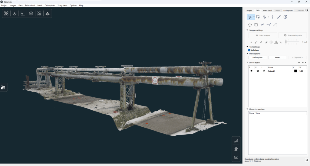 Point cloud imported to the 3Dsurvey software.