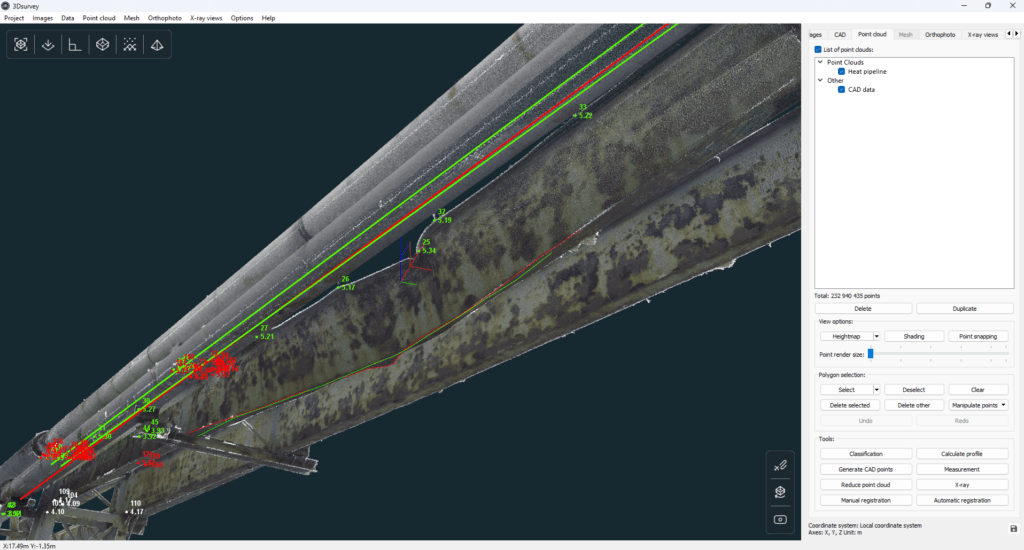 The marked indentation of the metal structure.