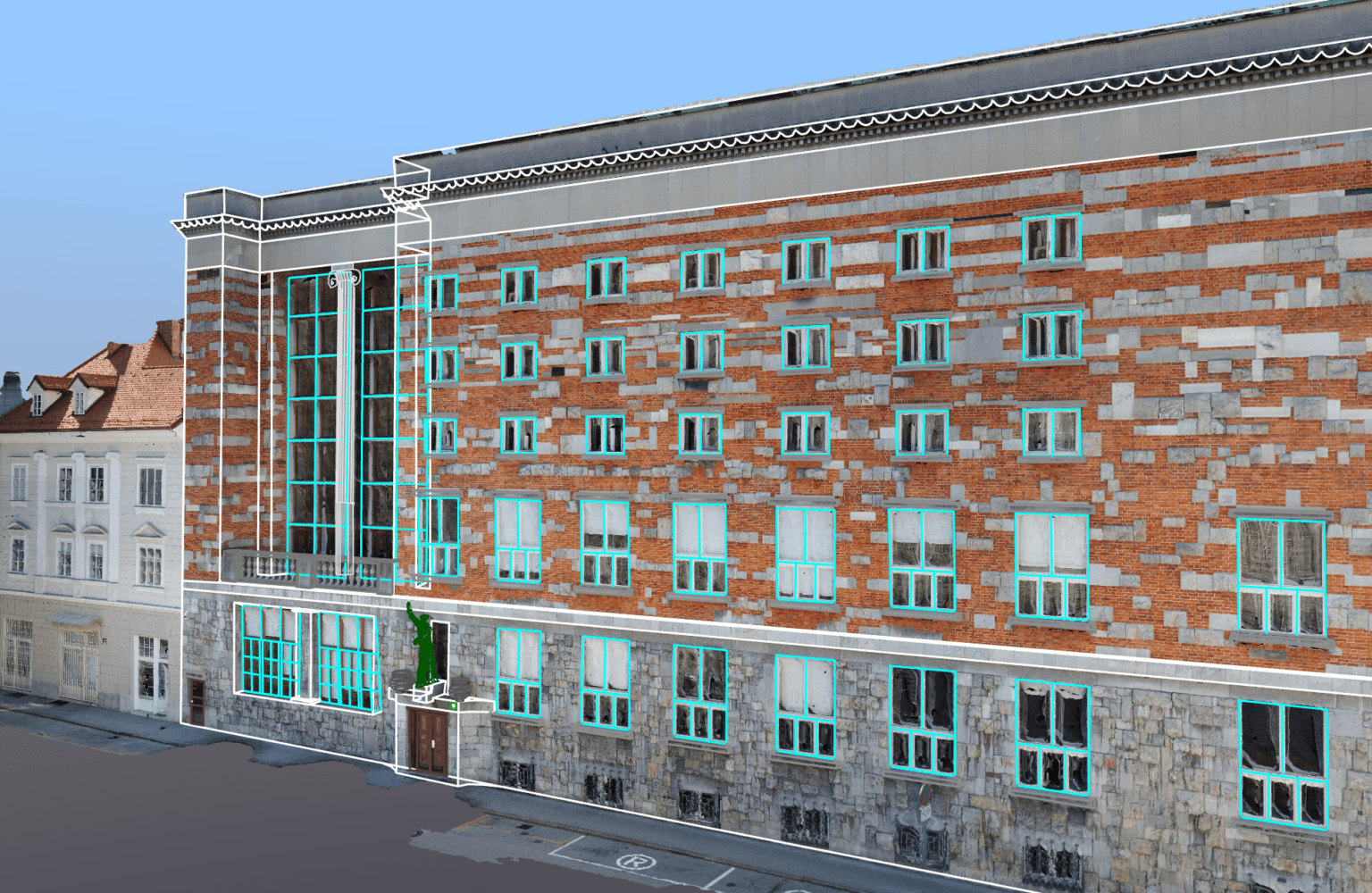 3D model of he National and University Library (NUK) in Ljubljana, captured with 3D mapping and processed in 3Dsurvey software.