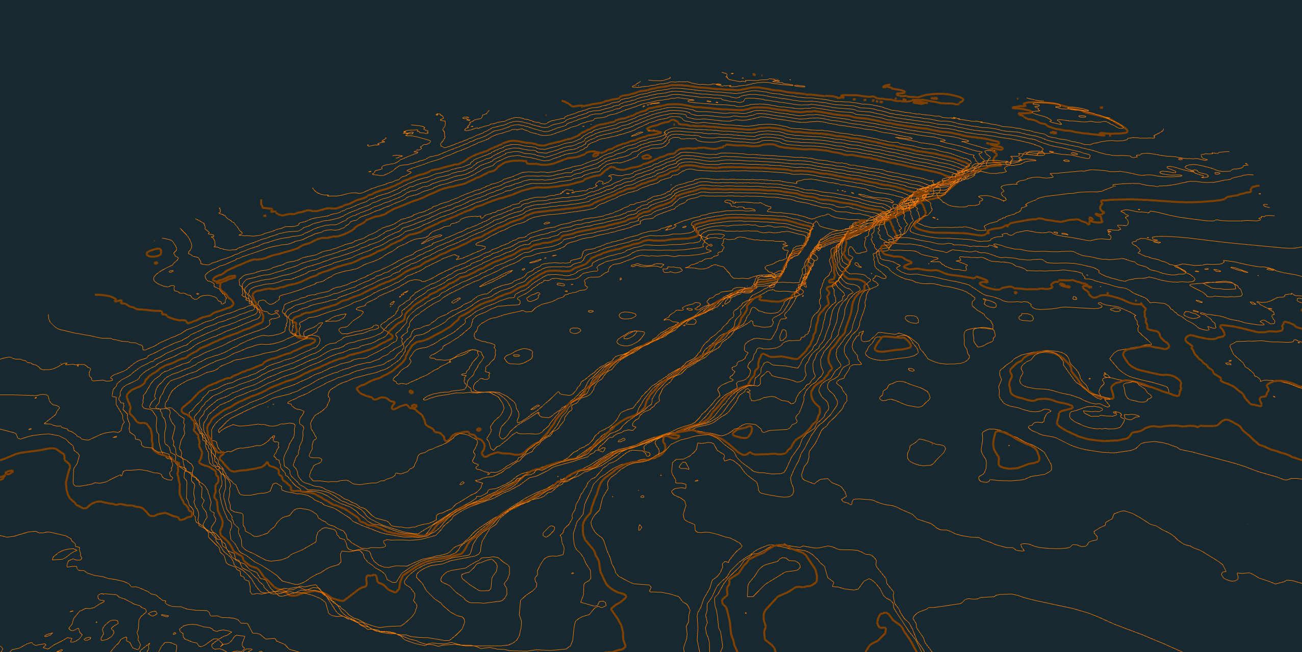 Contour lines calculated on DTM of an open pit quarry.