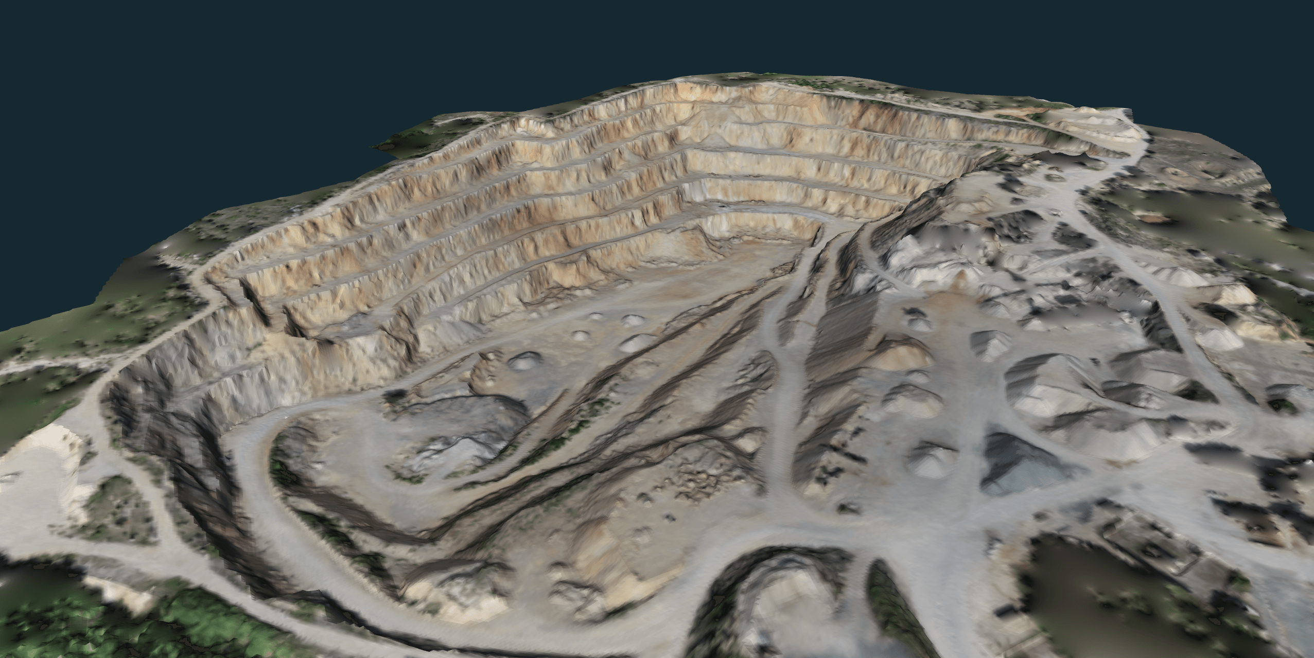 Contour lines calculated on DTM of an open pit quarry.