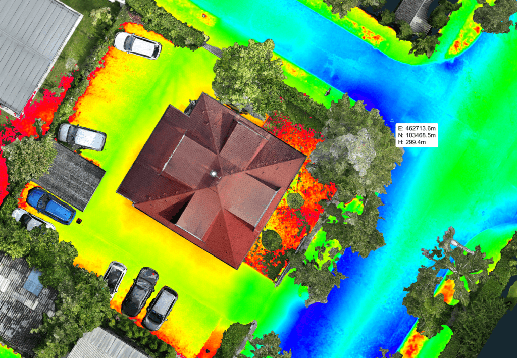 Surface Elevation Model used for water drainage assessment done in 3Dsurvey.