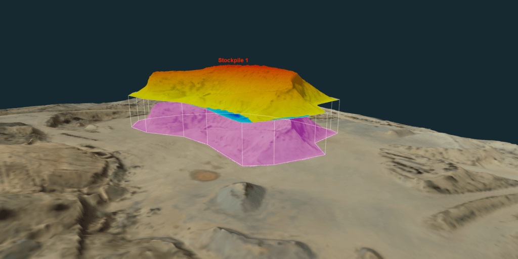Volume calculation done on classified DTM in 3Dsurvey.