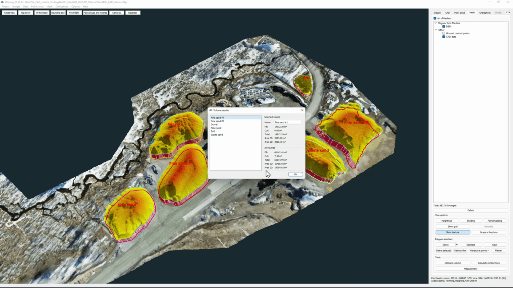 Volume calculation done in 3Dsurvey.