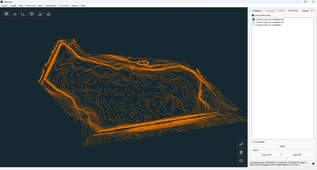 Contour lines in 3Dsurvey.