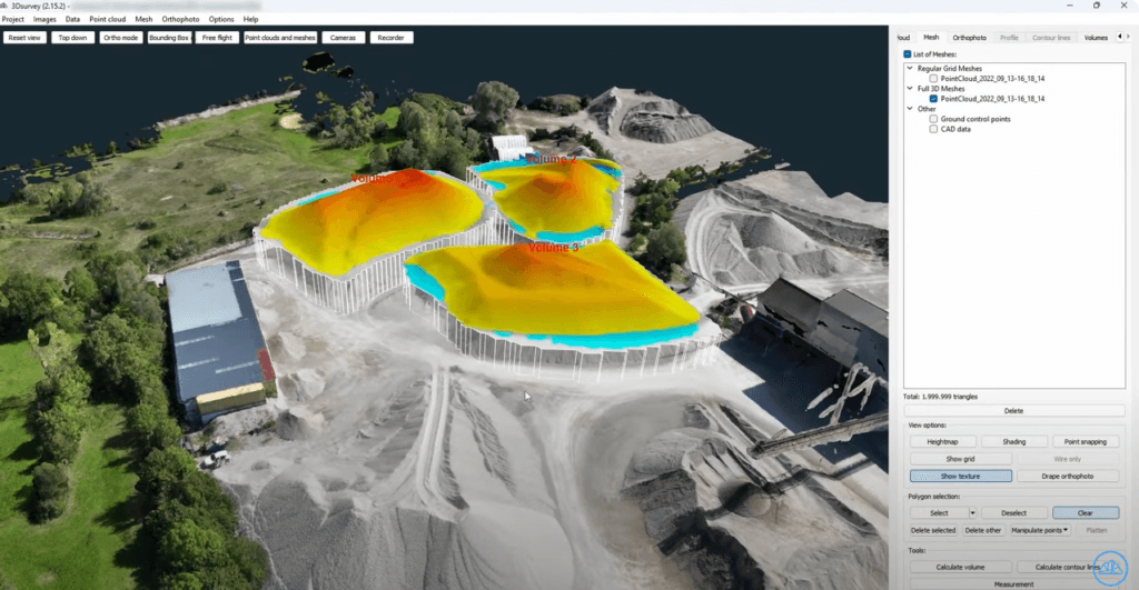 Volume calculations done in 3Dsurvey.