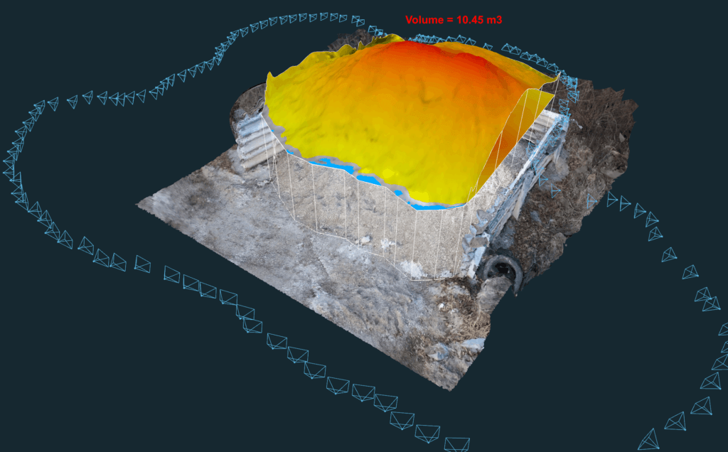 Precise volume calculation of a stockpile, calculated with 3Dsurvey.