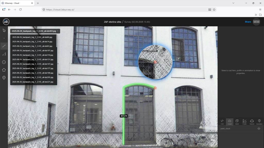 Cloud Viewer image inspection with cross hair target