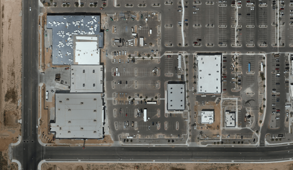 aerial survey of a strip mall