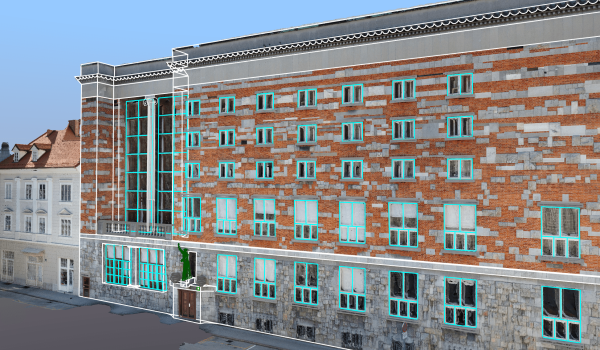 3D model of he National and University Library (NUK) in Ljubljana, captured with 3D mapping and processed in 3Dsurvey software.