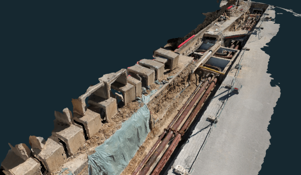 Heat pipe installation reconstructed as a 3D mesh using RTK videogrammetry and processed in 3Dsurvey.